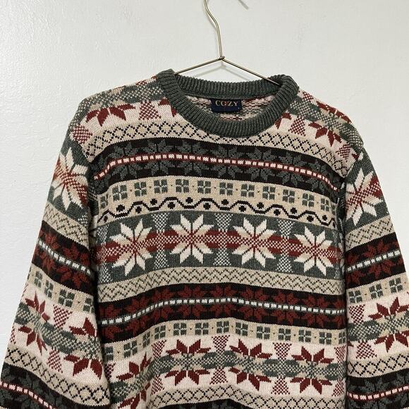 VTG Cozy Mens Wool Blend Novelty Christmas Sweater Size L Holiday Grandpacore - Picture 4 of 6